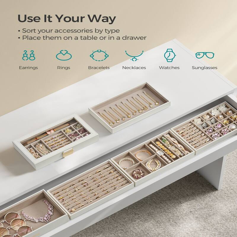Multi-Layer Jewelry Storage Box with Stackable Trays and Soft Velvet Interior Protection and Glass Lid