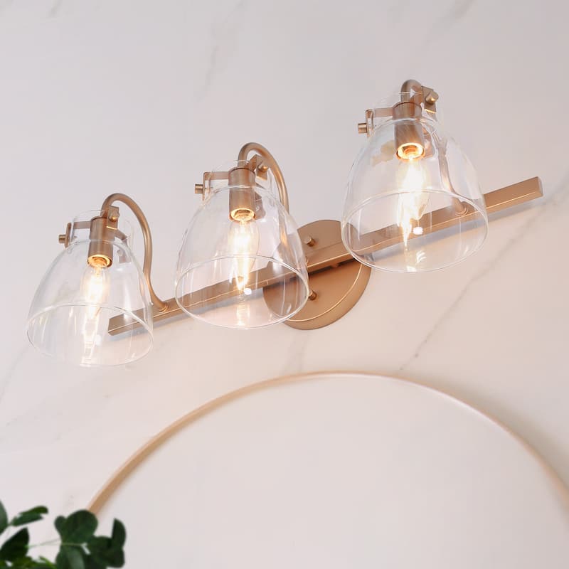 Modern 3-Light Gold Bathroom Vanity Light Glass Wall Sconces - Warm Gold - 21" L x 9" W x 8" H