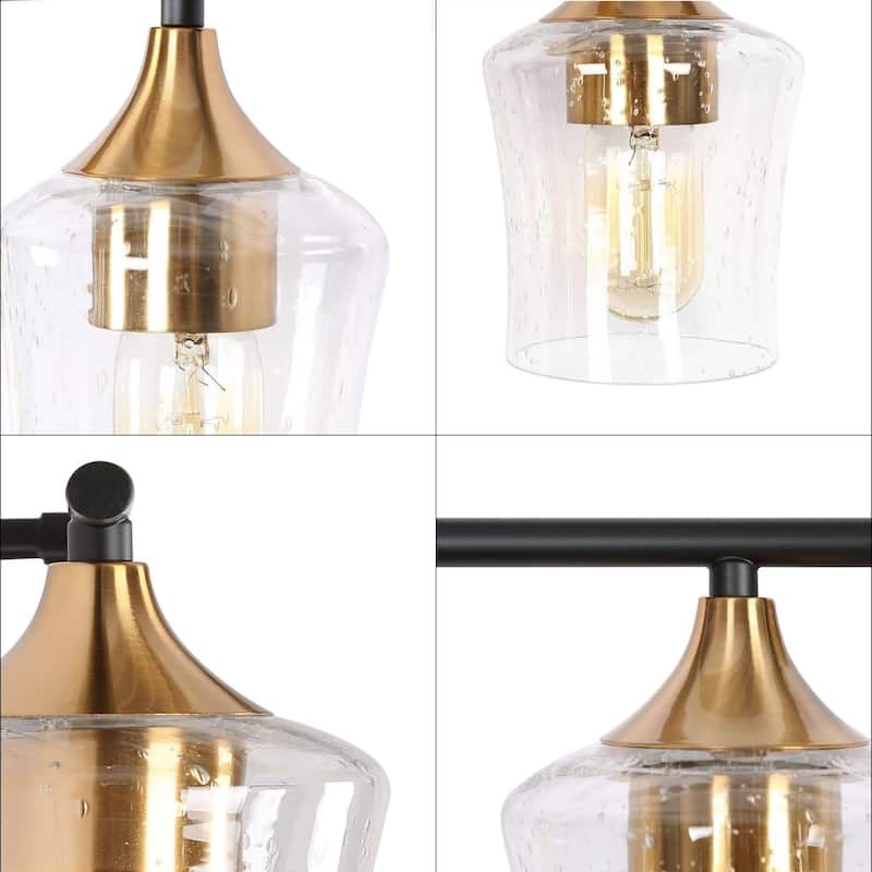 Modern Black Gold 2/3/4-Light Linear Bathroom Vanity Lights with Seeded Glass