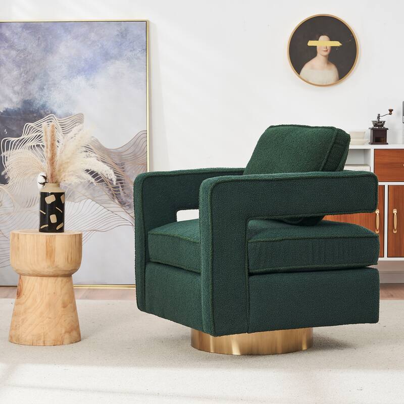 Ouyessir Modern Upholstered Swivel Accent Chair with Hollow-back & Golden Base