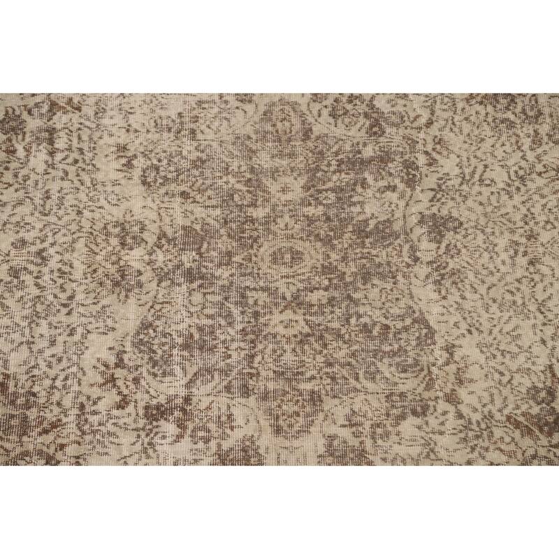 Distressed Anatolian Turkish Vintage Rug Handmade Beige Wool Carpet - 6'6" x 9'8"