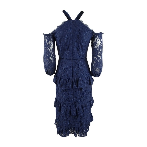 lace cold shoulder midi dress