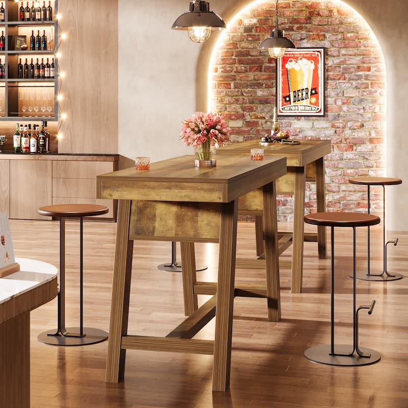 55.1-Inch Bar Table, Rectangular Commercial Bar Unit with Trestle Legs