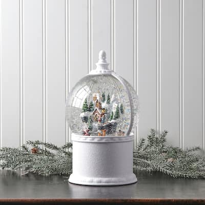 11"Led Battery Operated Timer Mountain With Santa Water Globe Usb