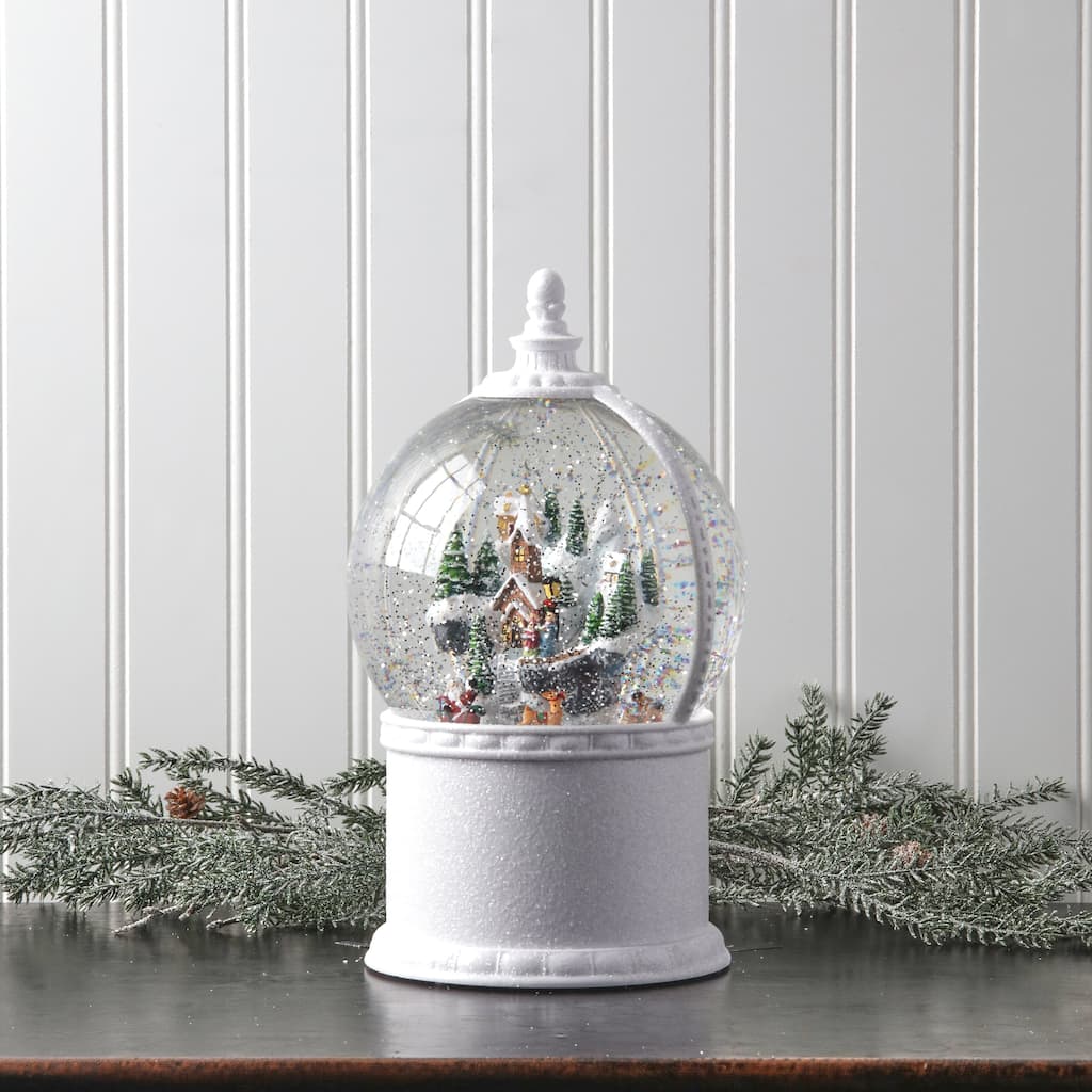 11"Led Battery Operated Timer Mountain With Santa Water Globe Usb