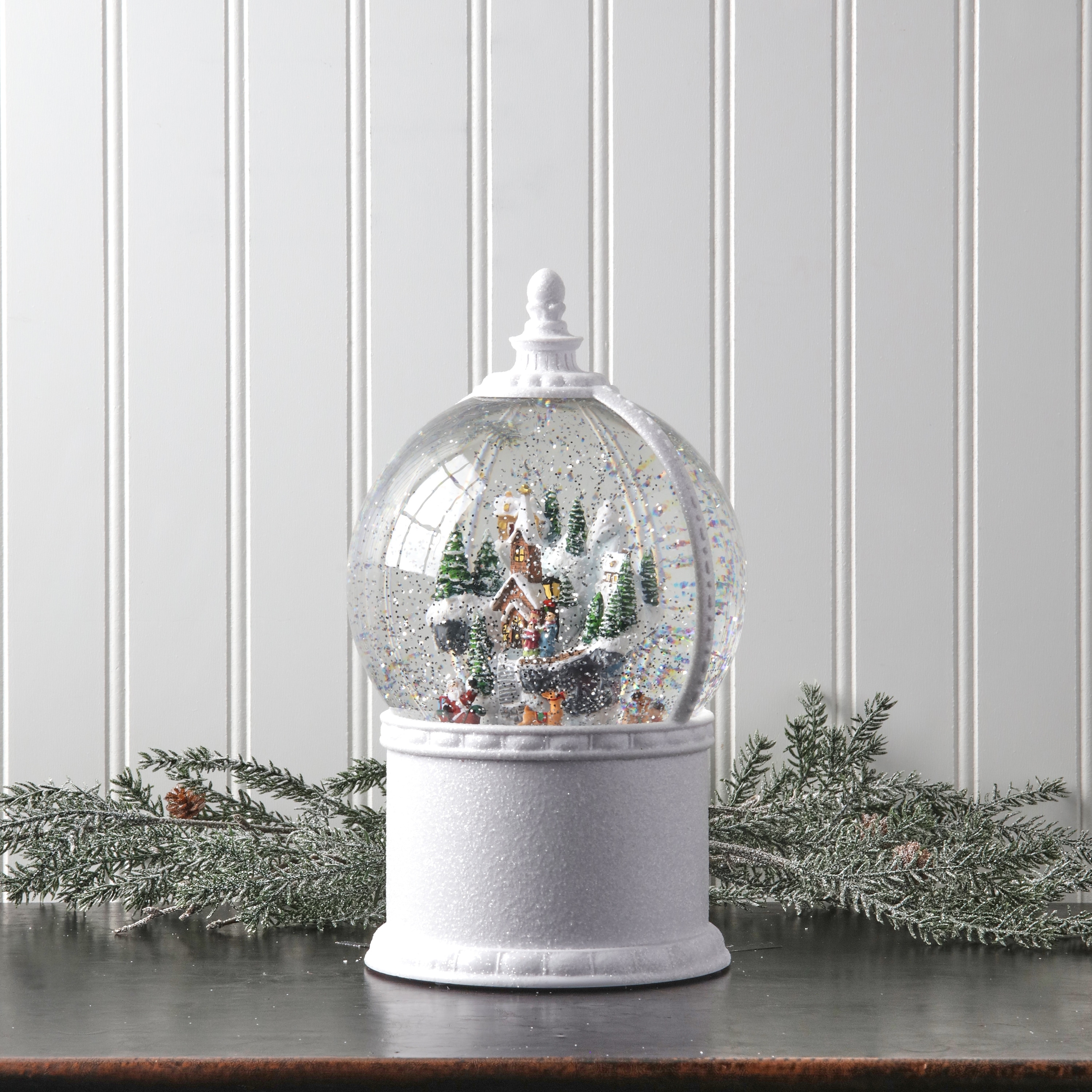 11"Led Battery Operated Timer Mountain With Santa Water Globe Usb