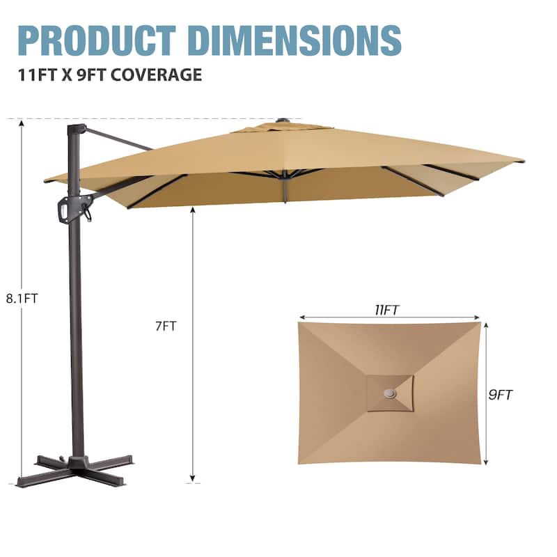VredHom Patio Outdoor 9 FT x 11 FT Cantilever-Offset Umbrella with No Base