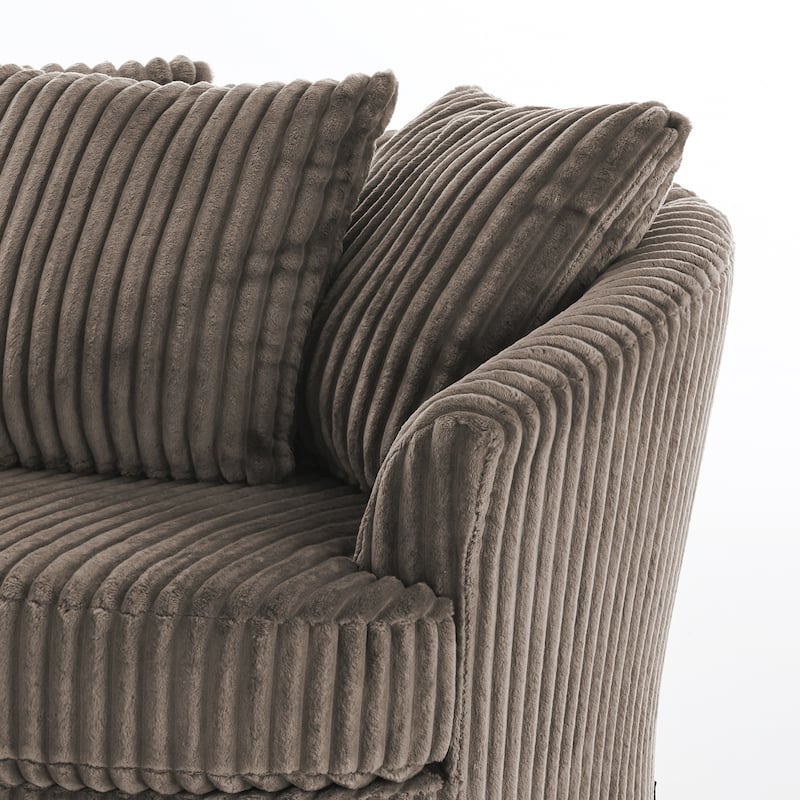 Oversized 43" W Plush Corduroy Recessed Arm Swivel Barrel Chair