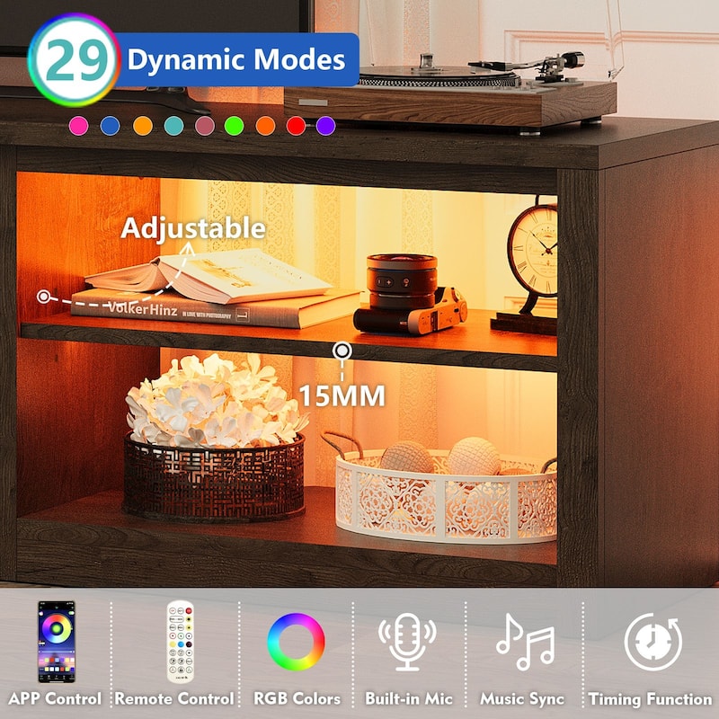 Gymojoy 78.7" Farmhouse TV Stand with LED Lights, Rustic Entertainment Center for 55-90" TV, Wood Media Console. - 78"W.