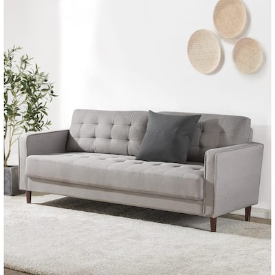 Benton Sofa Couch, Grid Tufted Cushions, Easy, Tool-Free Assembly, Stone Grey