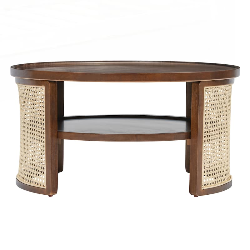 2-Tiered Round Walnut Wood Coffee Table