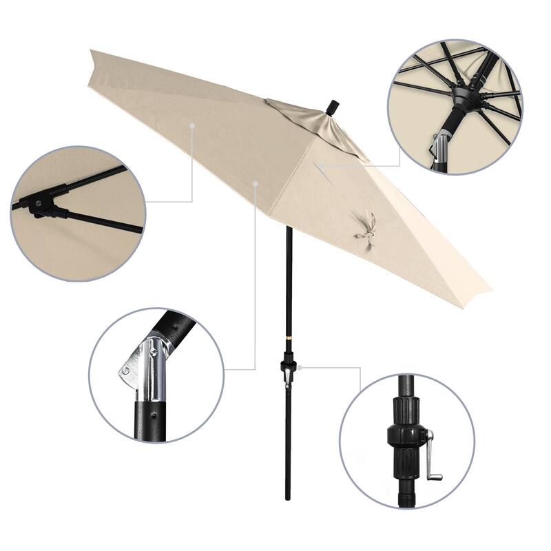 California Umbrella 9' Rd.Crank Lift, Collar Tilt, Aluminum Pole, Fiberglass Rib Patio Umbrella, Black Finish, Olefin Fabric