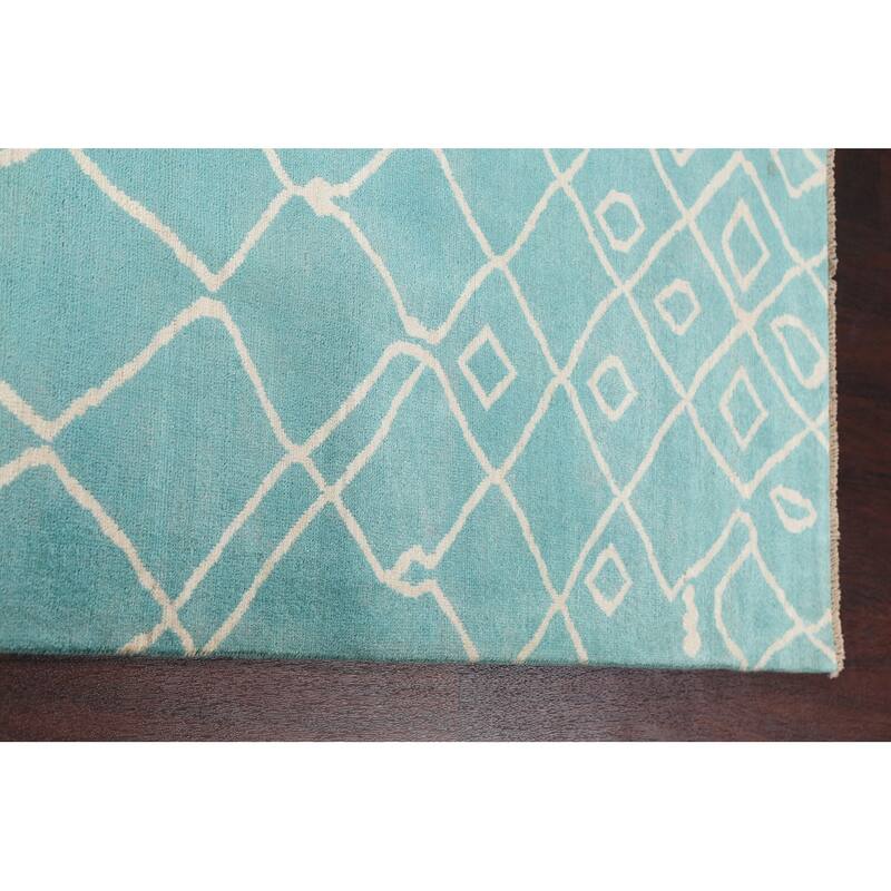 Vegetable Dye Contemporary Trellis Moroccan Wool Area Rug Hand-knotted - 6'5" x 9'7"