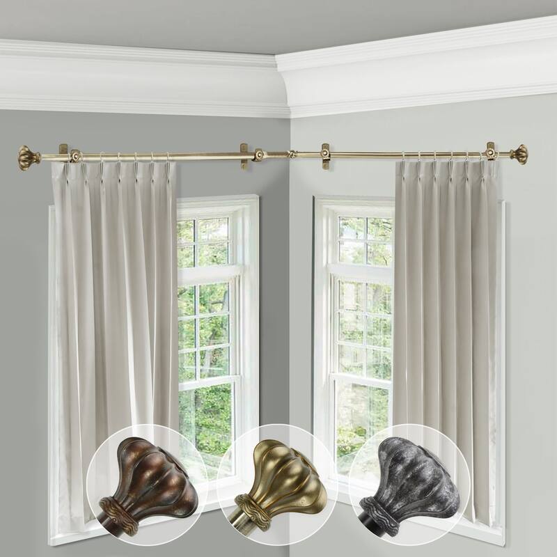 Antique Corner Curtain Rod - Adjustable Black Rod 66-120 Inch - Decorative Window Rods - M