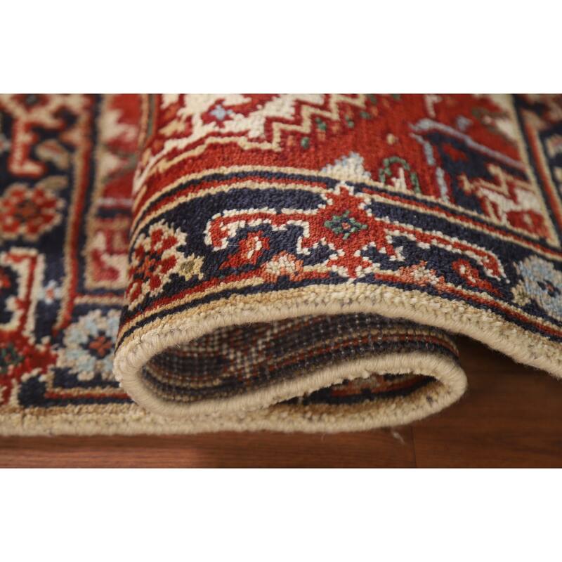 Hand Knotted Oriental 100% Wool Carpet Traditional Medallion Beige & Ivories Heriz (serapi) Area Rug - 3' 0'' X 2' 0''