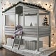 preview thumbnail 2 of 10, Twin Size Low Loft Wood House Bed with Two Drawers, Grey
