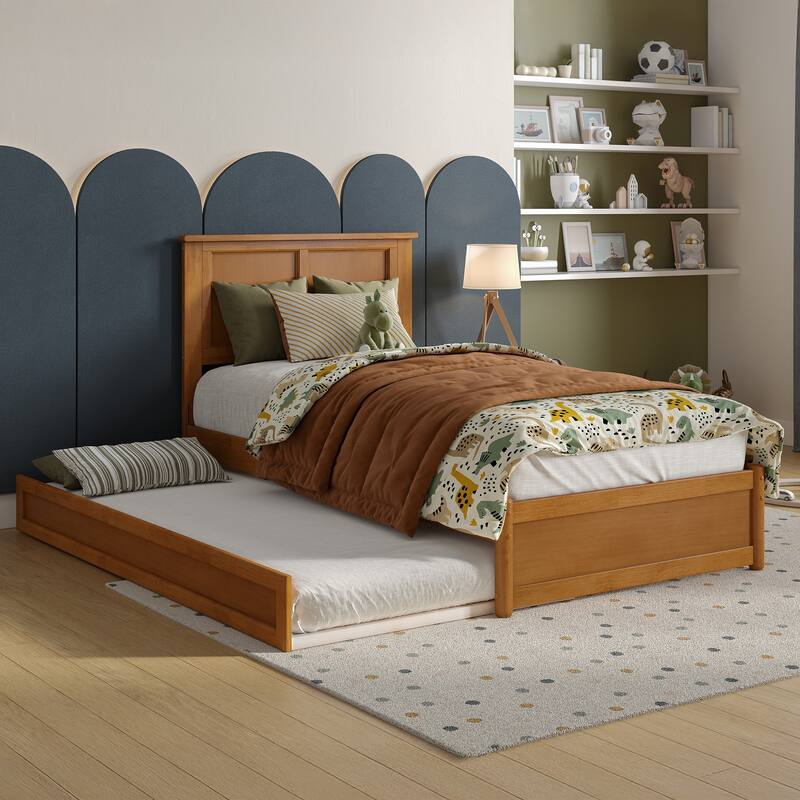 Felicity Platform Bed with Panel Footboard and Twin Trundle - Light Toffee - Twin