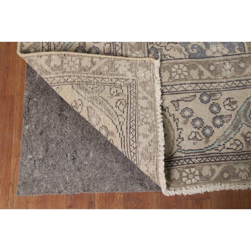 Distressed Tabriz Vintage Persian Rug Hand-Knotted Beige Wool Carpet - 9'6" x 12'8"