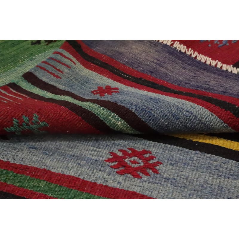 Hand Woven Oriental 100% Wool Carpet Southwestern Tribal Multi-Colored Kilim Area Rug - 8' 7'' X 5' 3''
