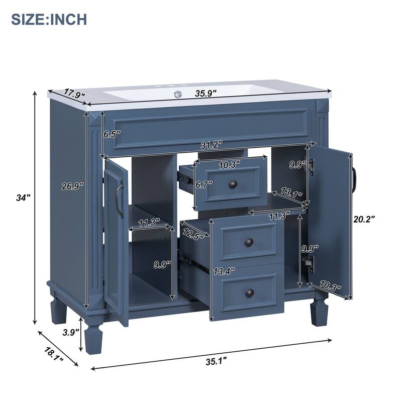 36'' Bathroom Vanity with Top Sink,2 Soft Closing Doors and 2 Drawers