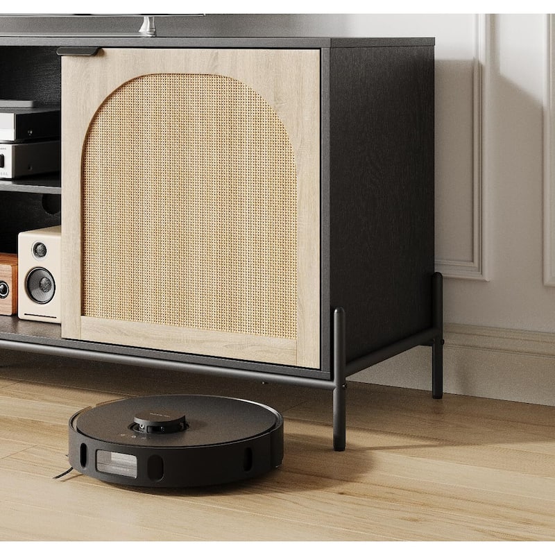 Rattan TV Stand for 65 Inch TV - Black_65"