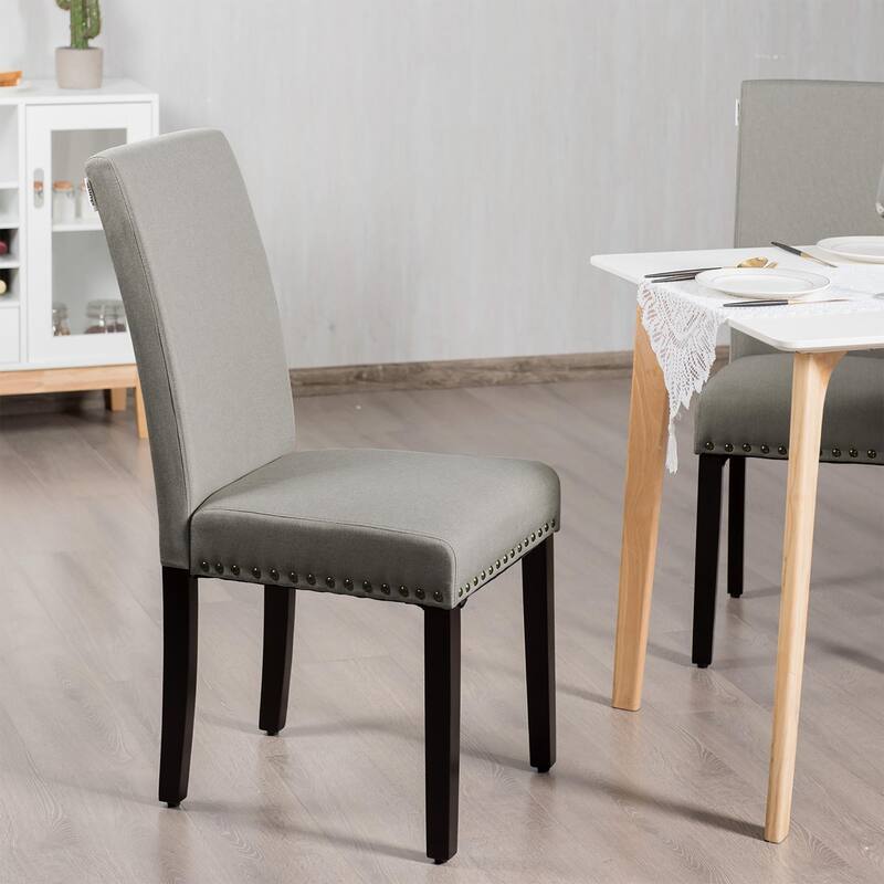 Costway Set of 2 Fabric Dining Chairs Upholstered with Nailhead Trim - See Description