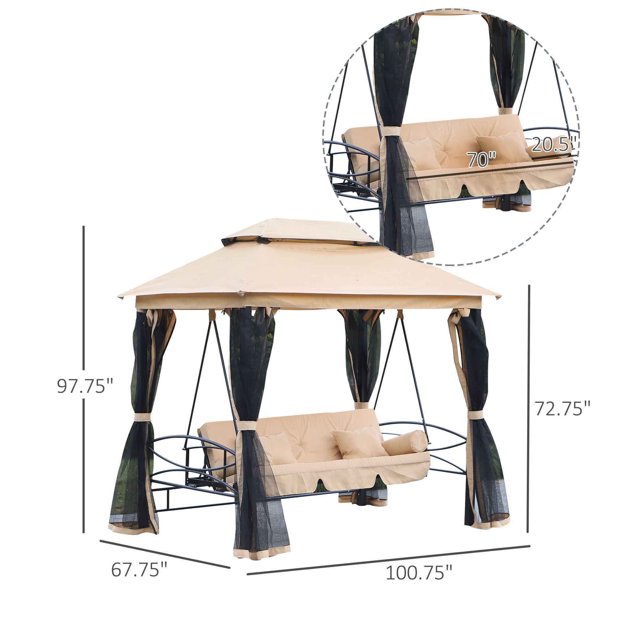 Outsunny Tiered Gazebo with 3 person Patio Bench and Mesh Sidewalls Bed Bath Beyond 23008831