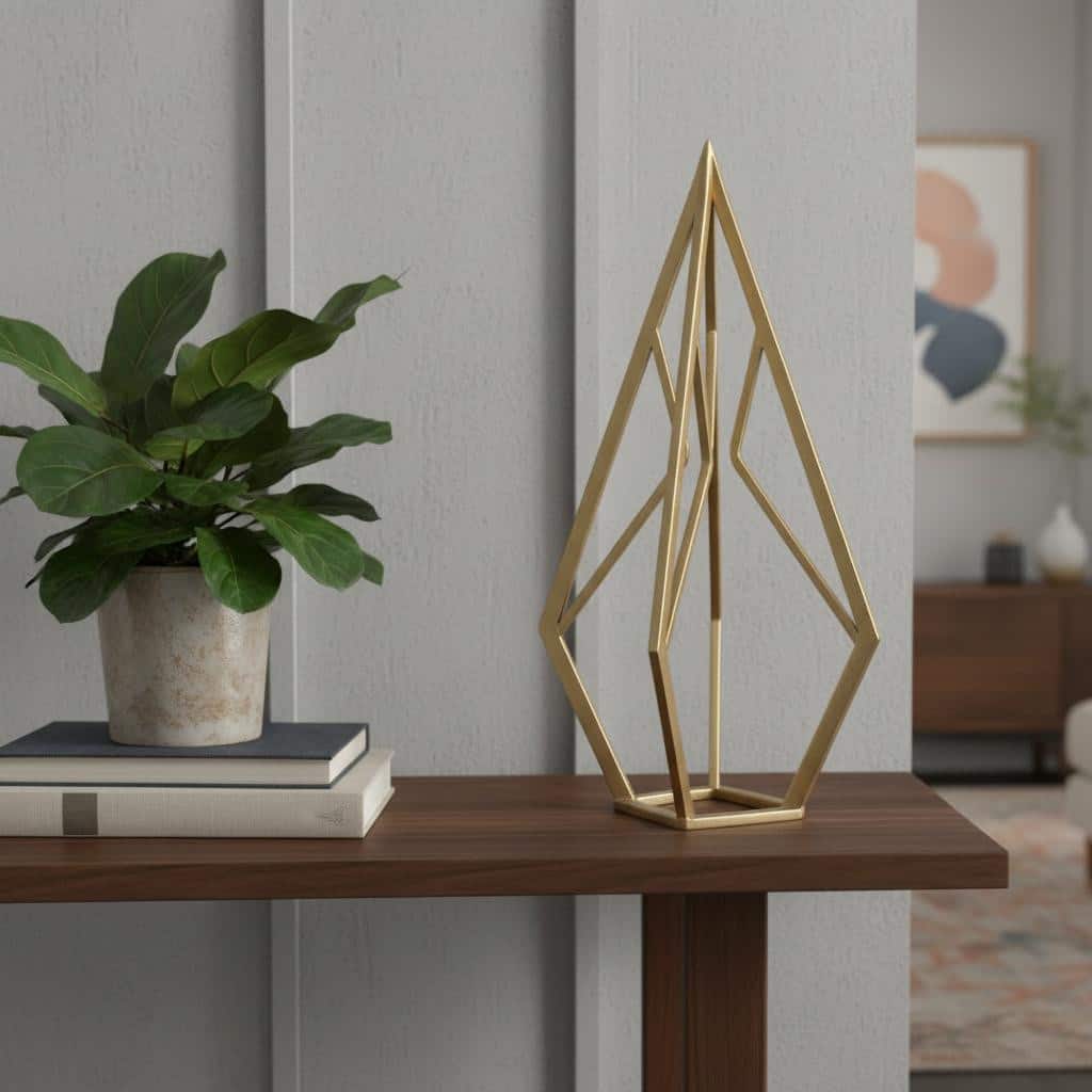 HomeRoots 14" Gold Metal Open Geometric Tabletop Sculpture - 7.00 in. x 13.75 in. x 6.75 in.