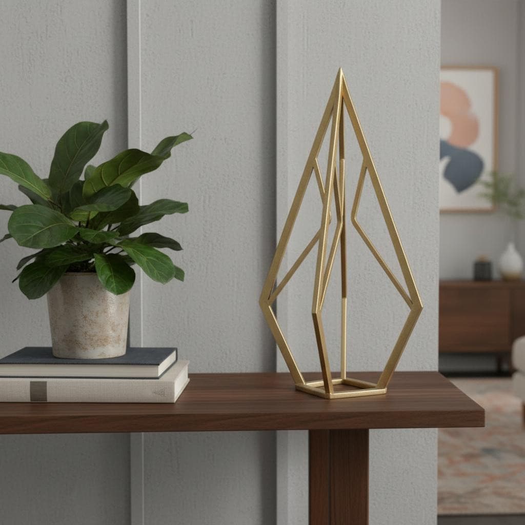 HomeRoots 14" Gold Metal Open Geometric Tabletop Sculpture - 7.00 in. x 13.75 in. x 6.75 in.
