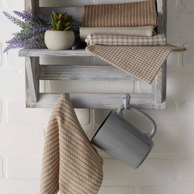 Windowpane Striped Kitchen Dishcloths - 12" - Brown Beige - Set of 10
