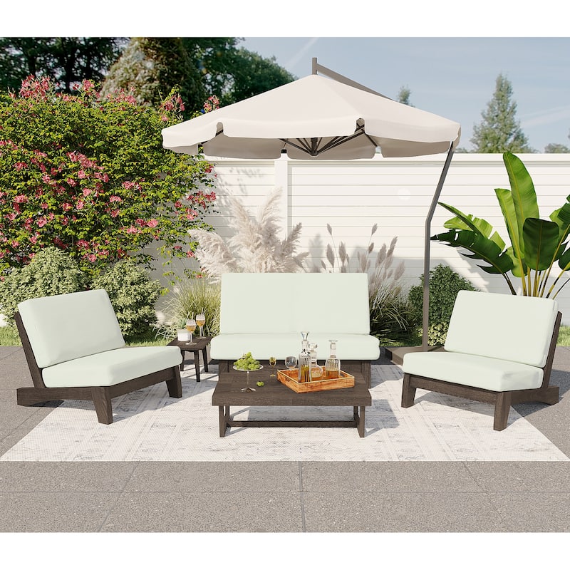 6-Piece Patio Set Solid Wooden Outdoor Sofa