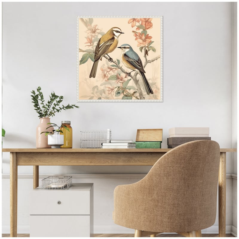 Kate and Laurel Sylvie Vintage Style Birds and Botanicals Framed Canvas by The Creative Bunch Studio
