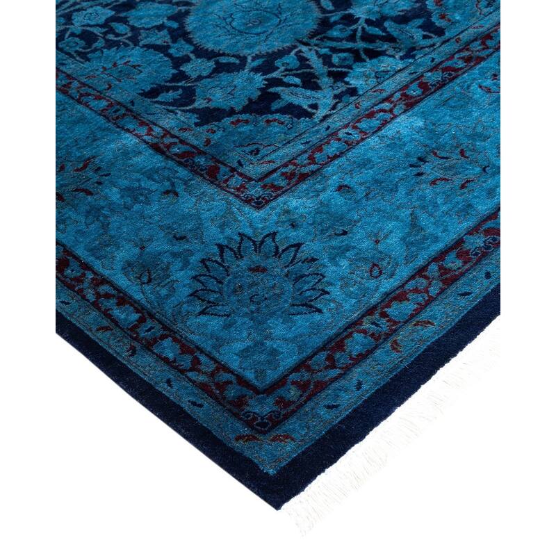 Overton Hand Knotted Wool Vintage Inspired Modern Contemporary Overdyed Navy Square Area Rug - 6' 1" x 6' 3"