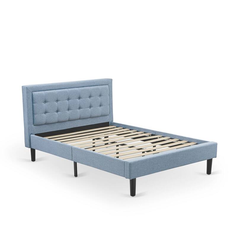 Full Size Bed Frame Upholstered Headboard - Modern Linen Fabric Bed - Black Legs - Easy Assembly