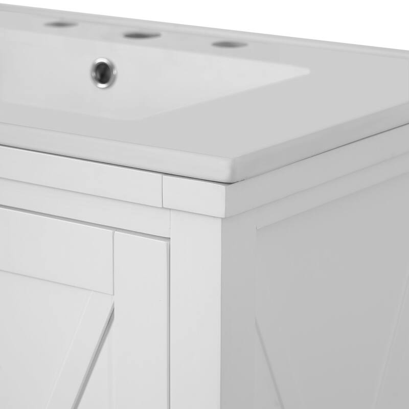 30" Bathroom Vanity - Solid Wood Frame, Single Sink, 2 Soft-Close Doors, Divided Drawer & Dual Storage Shelves