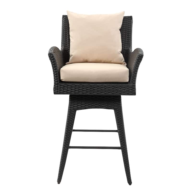 SAFAVIEH Outdoor Kaylan 26.8 Inch Living Hayes Wicker Swivel Armed Bar Stool - 24Wx23Dx43H - Black