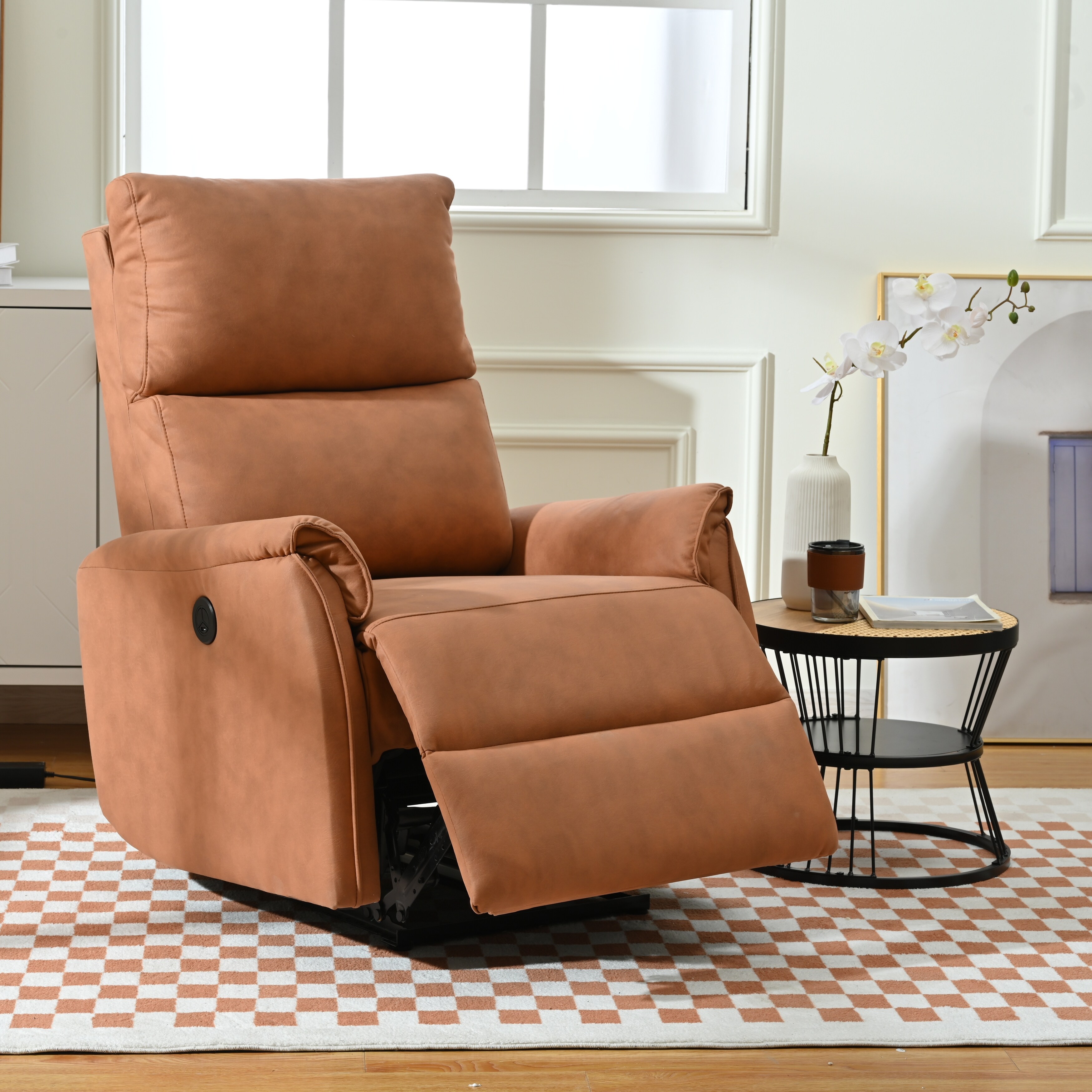 Electric Motion Power Recliner Foam Lounge Single Sofa Chair with USB Charging Ports and Side Control Button for Small space