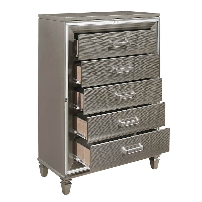 Glam Style Bedroom Set 3pc LED Light Bed Nightstand Chest