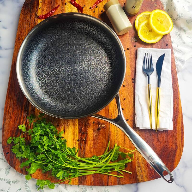 DiamondClad Hybrid Nonstick Stainless Steel Fry Pan Lid Cookware Set