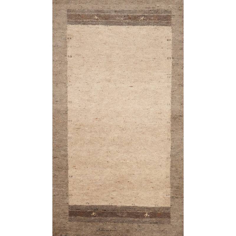 Hand Knotted Oriental 100% Wool Carpet Modern Modern Beige & Ivories Gabbeh Area Rug - 4' 5'' X 2' 3''