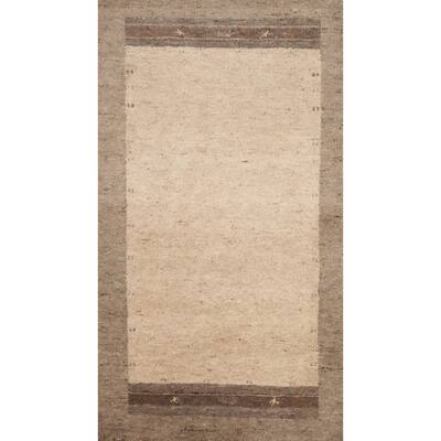 Hand Knotted Oriental 100% Wool Carpet Modern Modern Beige & Ivories Gabbeh Area Rug - 4' 5'' X 2' 3''