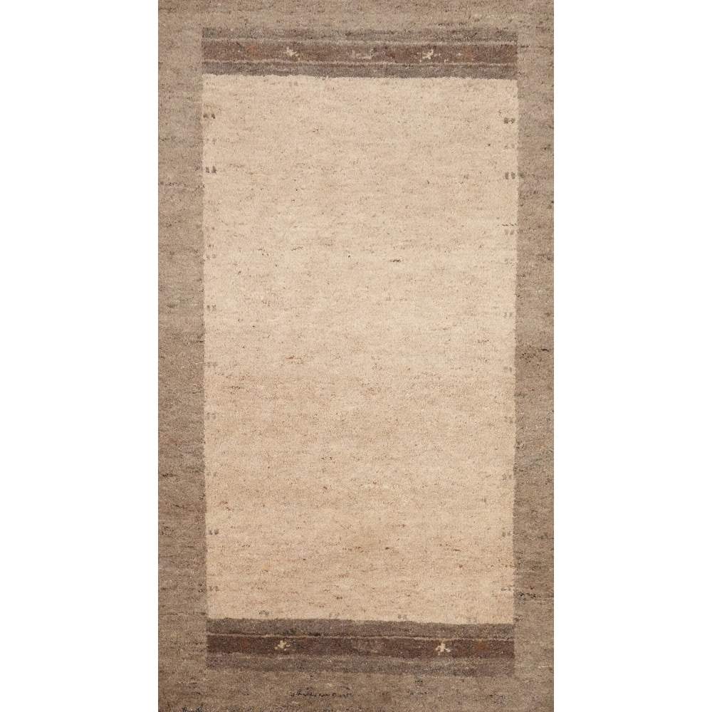 Hand Knotted Oriental 100% Wool Carpet Modern Modern Beige & Ivories Gabbeh Area Rug - 4' 5'' X 2' 3''