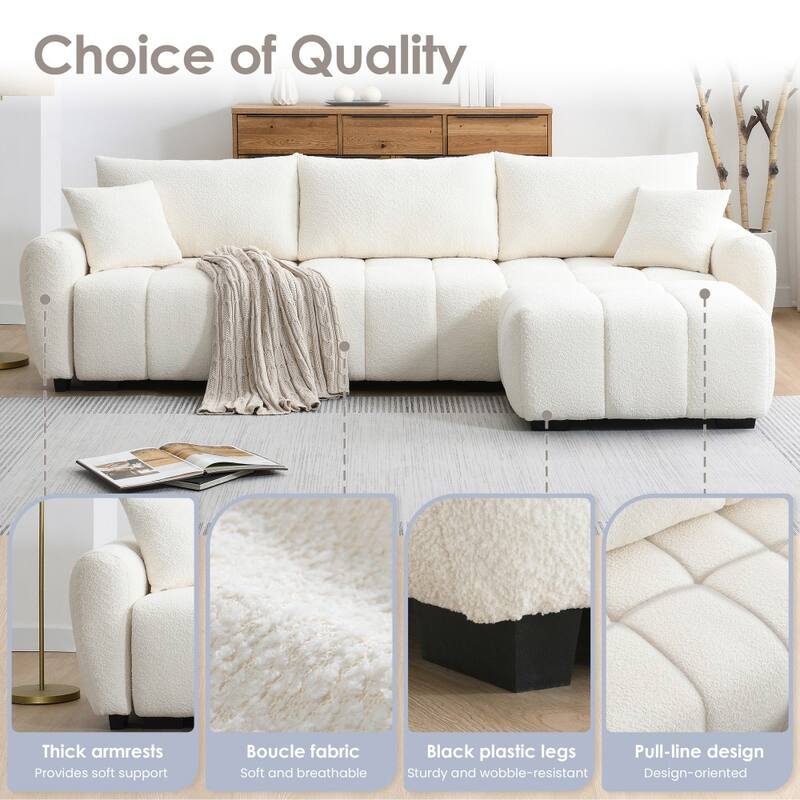 110" L-shaped Boucle Modular Sectional Sofa with Ottoman and Metal&Wood Frame