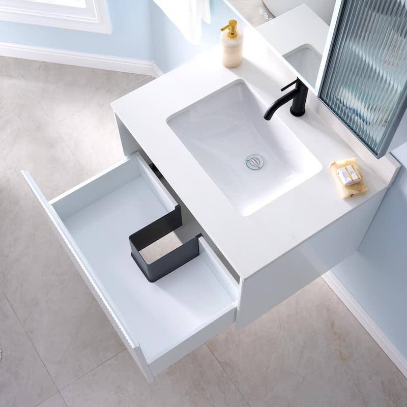 20'' H Modern Wall-Mount Bathroom Vanity With White Quartz Top and Single Sink