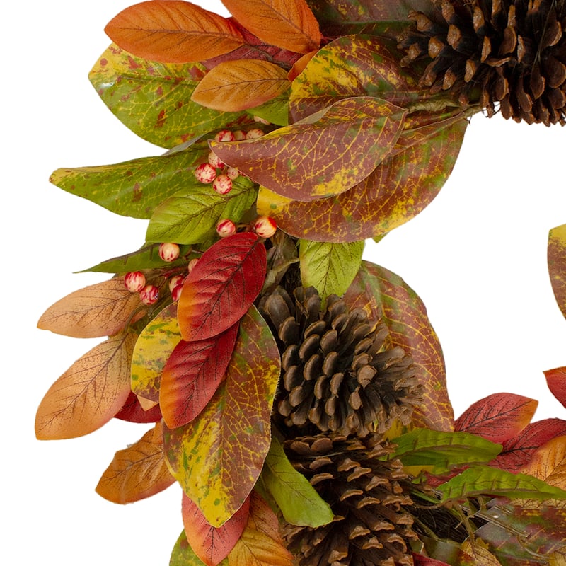 Leaves and Berries Artificial Fall Harvest Twig Wreath - 26 inch Unlit - N/A