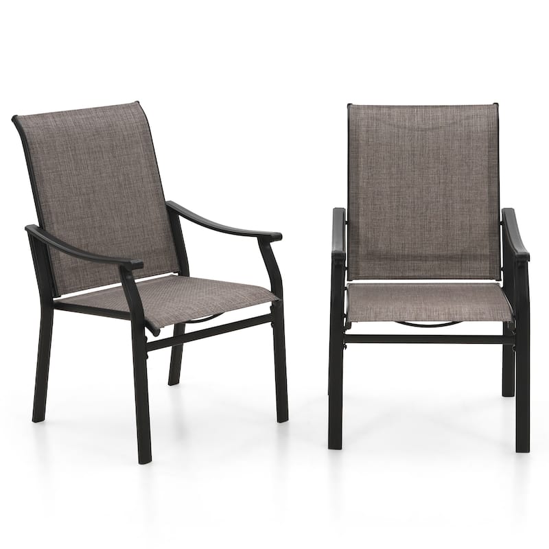 MAISON ARTS 5-Piece Patio Dining Set, 37 Inch Square Metal Table and 4 Textilene Fabric Padded Armchairs