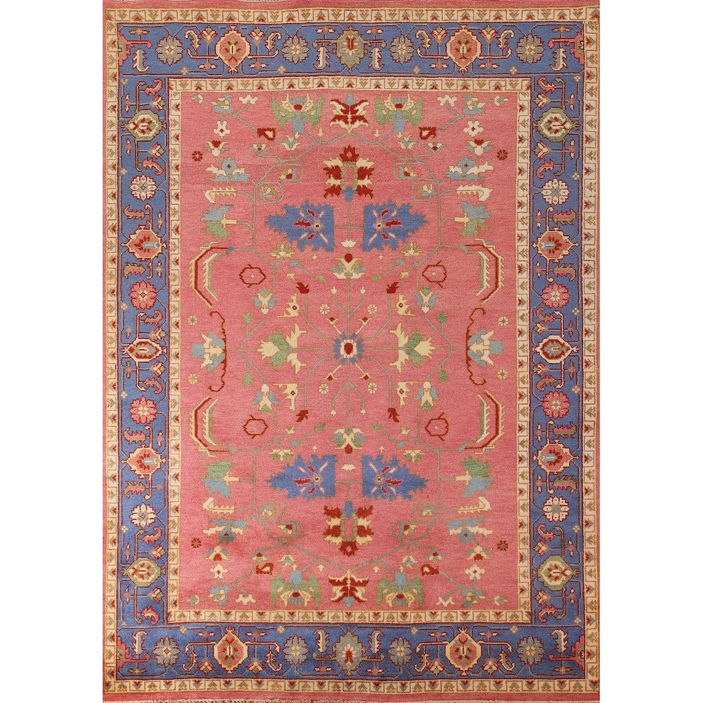 Transitional Floral Oushak Area Rug Handmade Wool Carpet - 8'11"x 11'11"