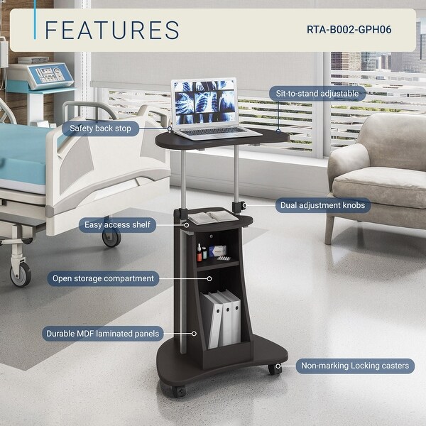 Techni Mobili Sit-to-Stand Rolling Adjustable Height Laptop Cart