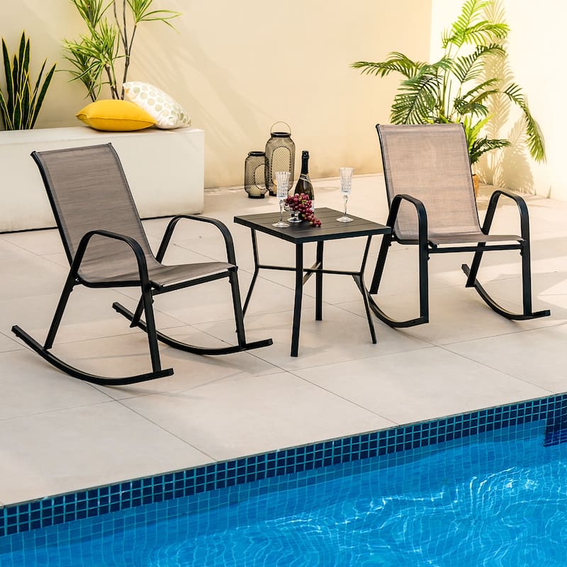 2/ 4 PCS Patio Rocking Chair Heavy-Duty Metal Rocker Anti-Slip Brown