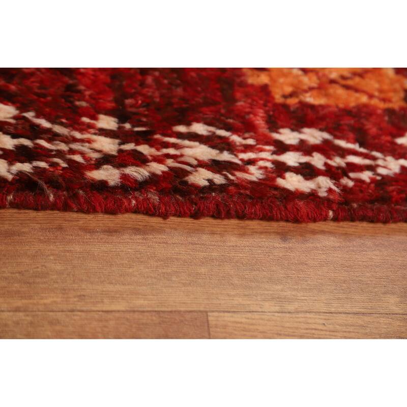 Hand Knotted Oriental 100% Wool Carpet Modern Tribal Red Moroccan Area Rug - 9' 9'' X 6' 9''